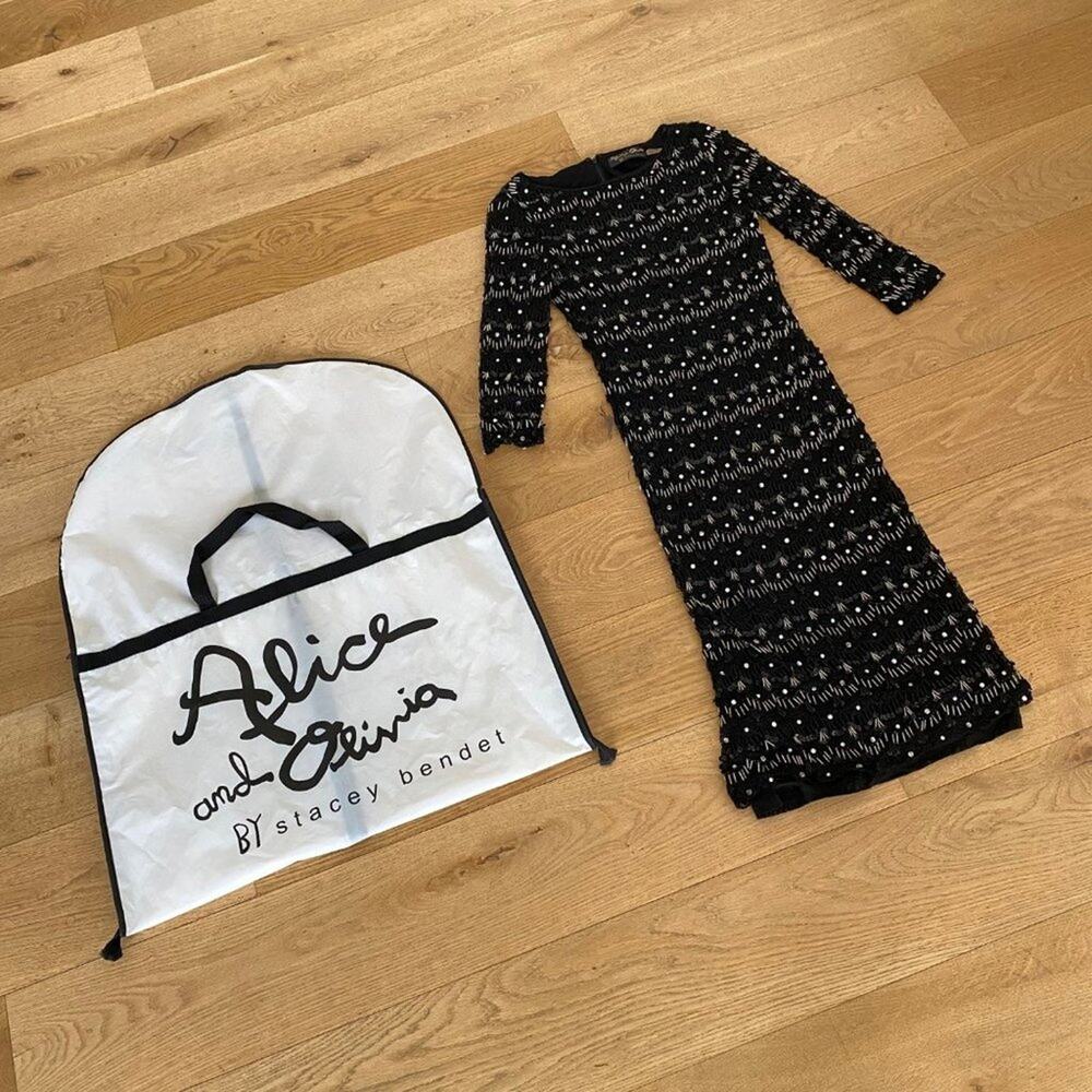Alice & Olivia by Stacey Bendet Stein Scalloped Embellished Midi Dress in Black